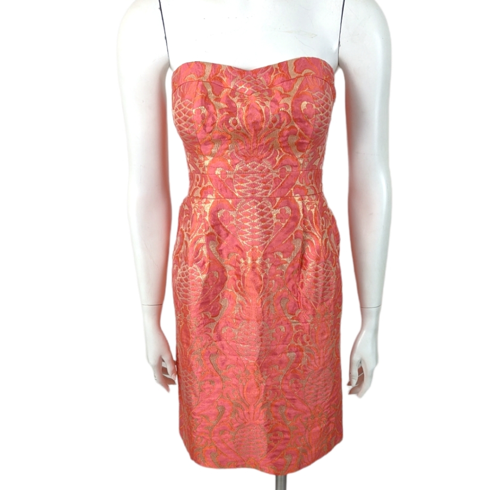 Kate Spade Faye Pineapple Party Dress Guava Gold Women's 2 Strapless Pink